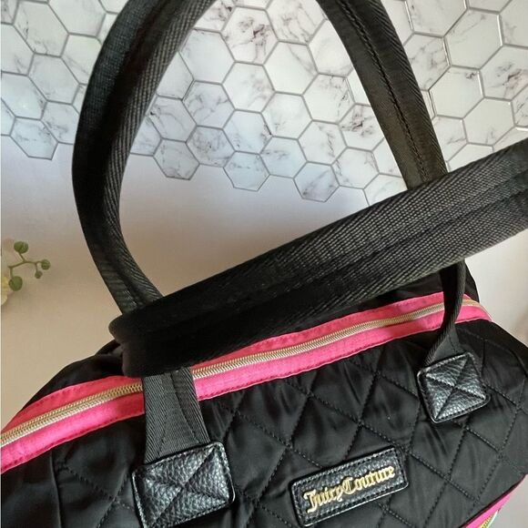 Juicy Couture Black and Pink Quilted Weekender Tote with Sporty Stripes - Picture 10 of 15